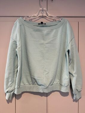 INC Aqua Blue Off-the-Shoulder 3/4 Sleeve Sweatshirt L